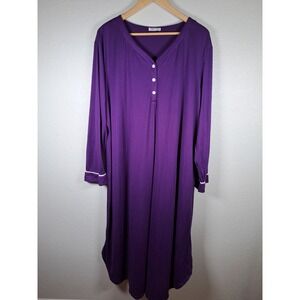Ekouaer Purple Long Sleeve Henley Nightgown Sleep Shirt 3XL